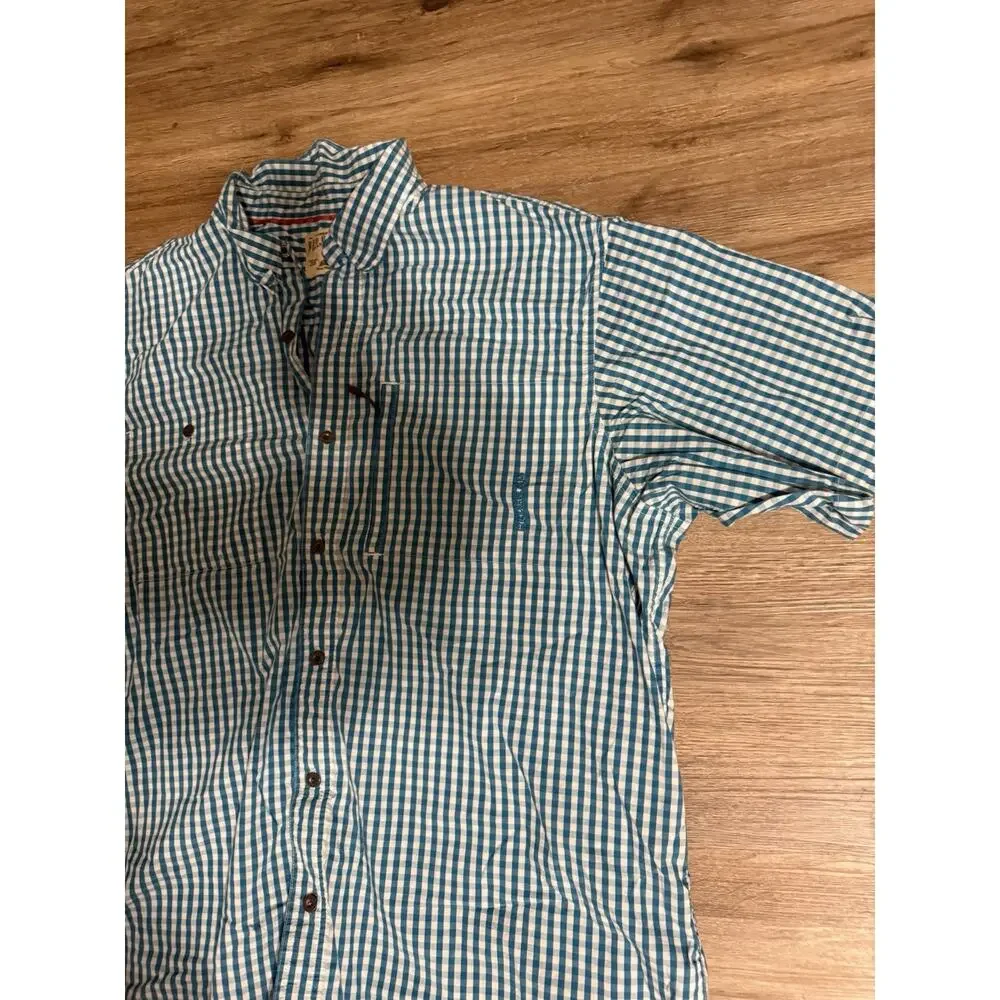 RedHead Men's 2XL Gingham Fishing Shirt Short Sleeve Blue White Vented Zipper